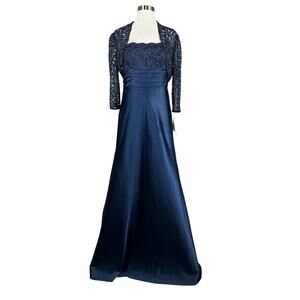 Adrianna Papell Women's Formal Dress Size 6 Blue Strapless Satin Gown and Jacket
